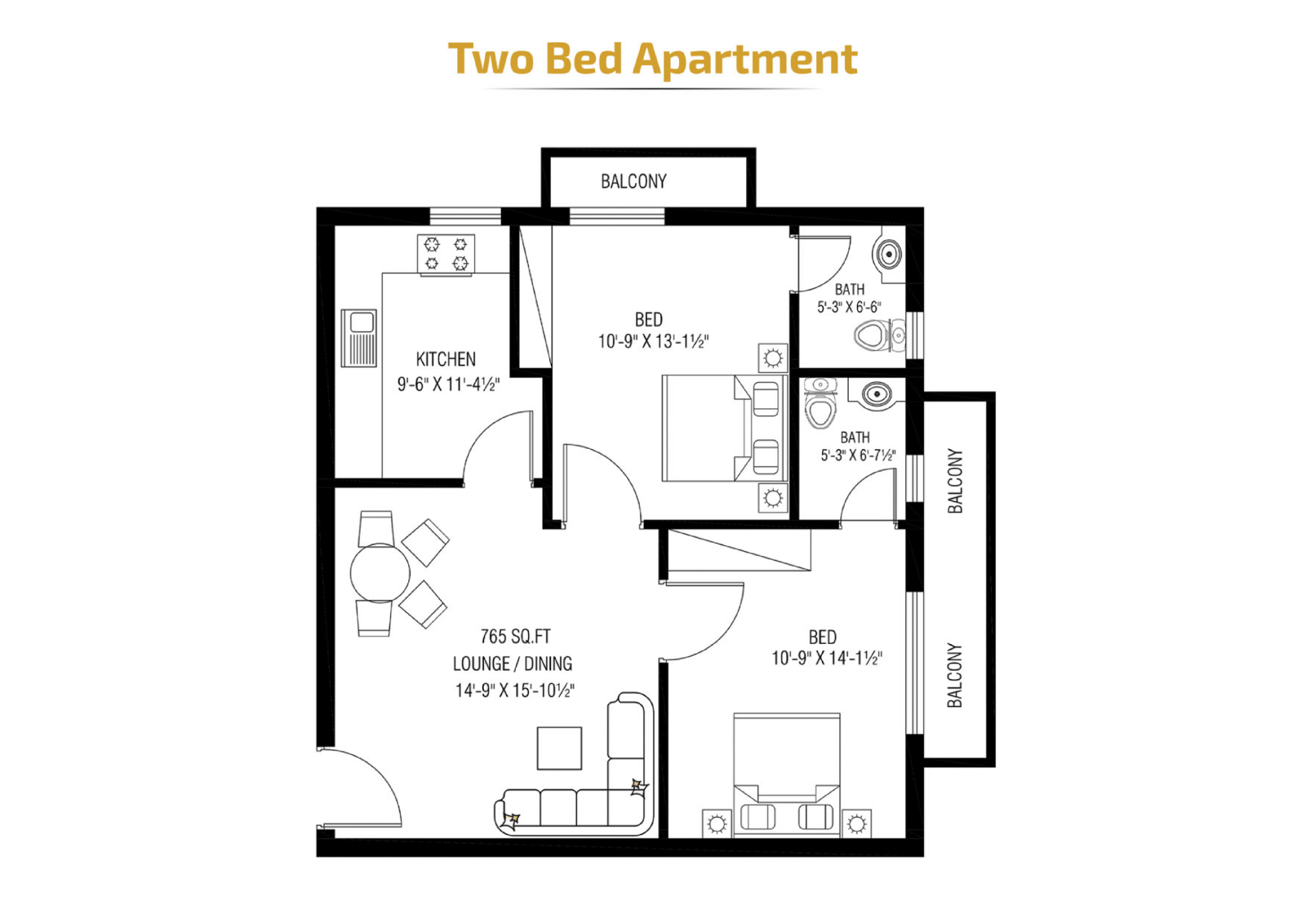 2 Bed Floor Plan Mall of Arabia